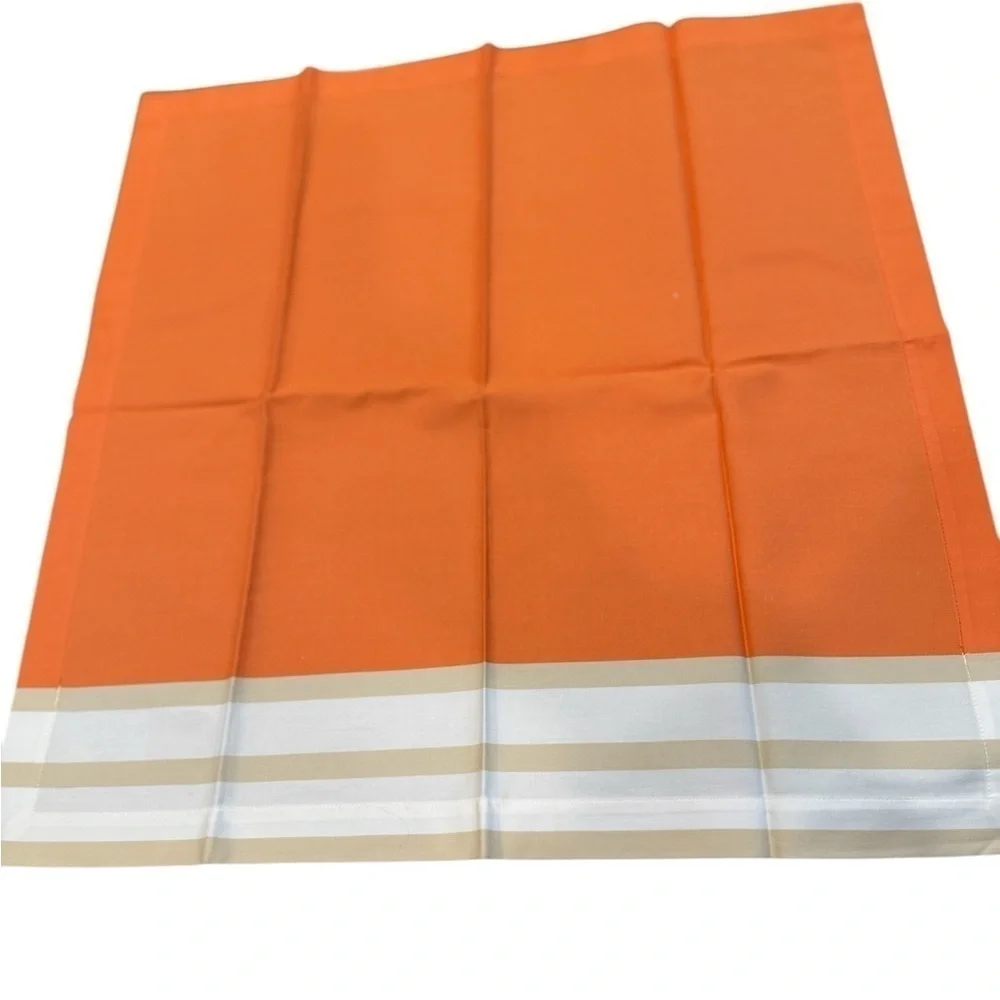Pottery Barn Set of 5 100% Cotton Dinner napkins 20 X 20 Orange Tan Ivory Repp